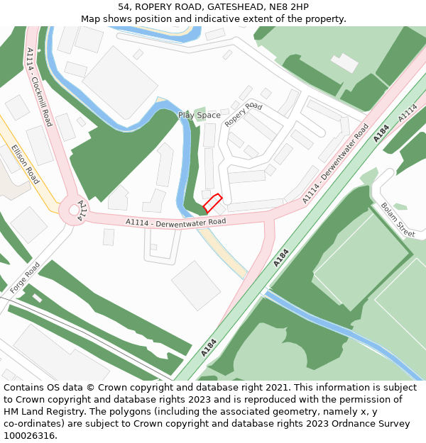 54, ROPERY ROAD, GATESHEAD, NE8 2HP: Location map and indicative extent of plot