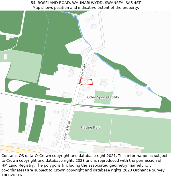 54, ROSELAND ROAD, WAUNARLWYDD, SWANSEA, SA5 4ST: Location map and indicative extent of plot