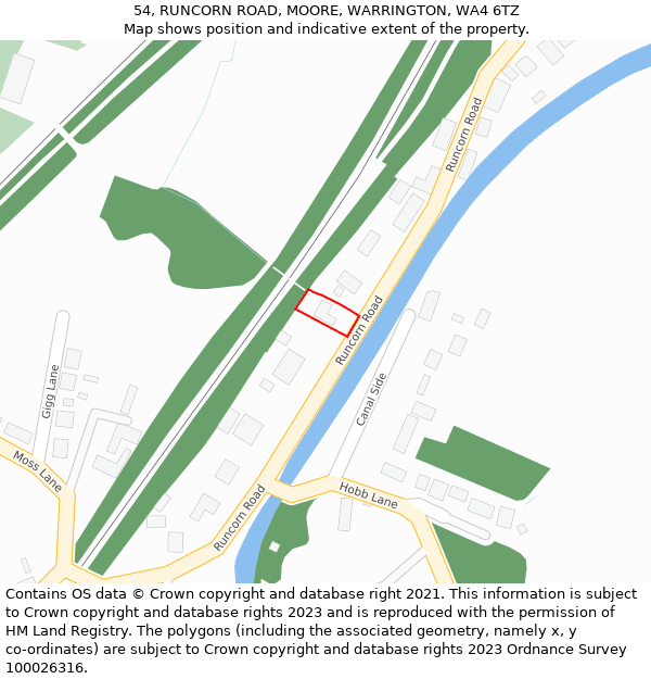 54, RUNCORN ROAD, MOORE, WARRINGTON, WA4 6TZ: Location map and indicative extent of plot