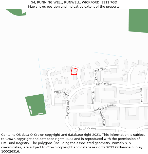 54, RUNNING WELL, RUNWELL, WICKFORD, SS11 7GD: Location map and indicative extent of plot