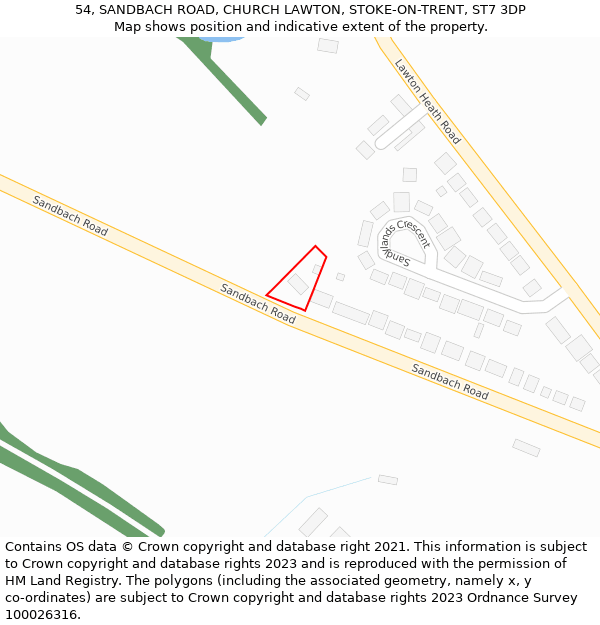 54, SANDBACH ROAD, CHURCH LAWTON, STOKE-ON-TRENT, ST7 3DP: Location map and indicative extent of plot