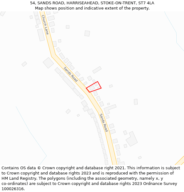 54, SANDS ROAD, HARRISEAHEAD, STOKE-ON-TRENT, ST7 4LA: Location map and indicative extent of plot