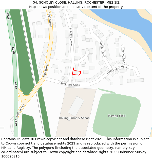 54, SCHOLEY CLOSE, HALLING, ROCHESTER, ME2 1JZ: Location map and indicative extent of plot