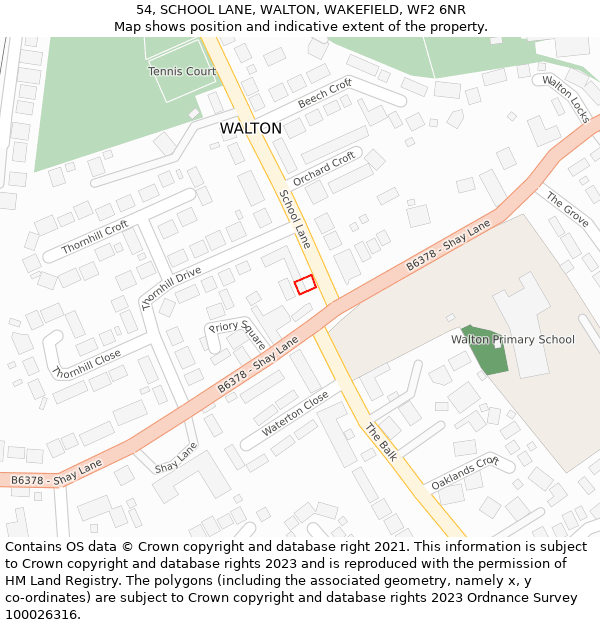 54, SCHOOL LANE, WALTON, WAKEFIELD, WF2 6NR: Location map and indicative extent of plot