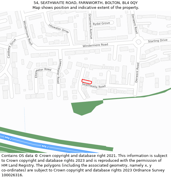 54, SEATHWAITE ROAD, FARNWORTH, BOLTON, BL4 0QY: Location map and indicative extent of plot
