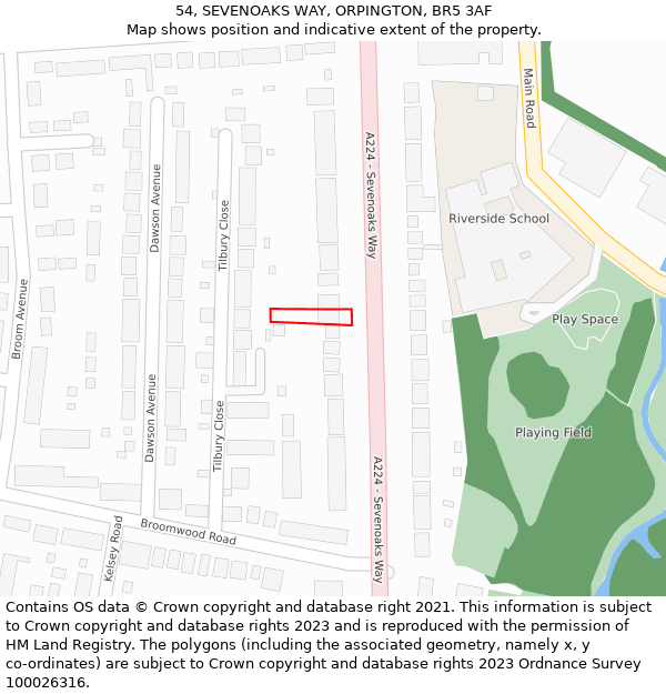 54, SEVENOAKS WAY, ORPINGTON, BR5 3AF: Location map and indicative extent of plot