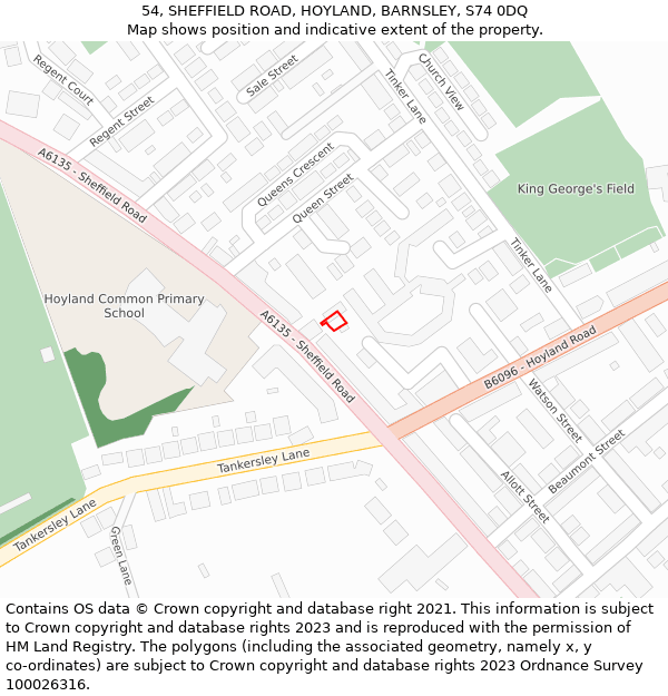 54, SHEFFIELD ROAD, HOYLAND, BARNSLEY, S74 0DQ: Location map and indicative extent of plot