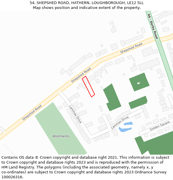 54, SHEPSHED ROAD, HATHERN, LOUGHBOROUGH, LE12 5LL: Location map and indicative extent of plot