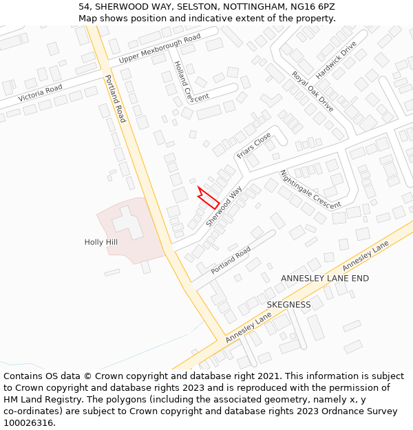 54, SHERWOOD WAY, SELSTON, NOTTINGHAM, NG16 6PZ: Location map and indicative extent of plot