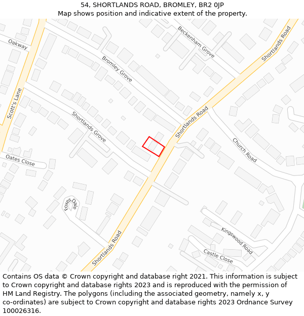 54, SHORTLANDS ROAD, BROMLEY, BR2 0JP: Location map and indicative extent of plot