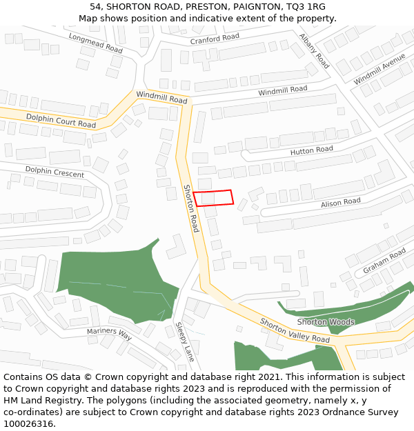 54, SHORTON ROAD, PRESTON, PAIGNTON, TQ3 1RG: Location map and indicative extent of plot