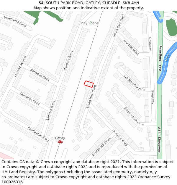 54, SOUTH PARK ROAD, GATLEY, CHEADLE, SK8 4AN: Location map and indicative extent of plot