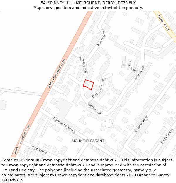 54, SPINNEY HILL, MELBOURNE, DERBY, DE73 8LX: Location map and indicative extent of plot