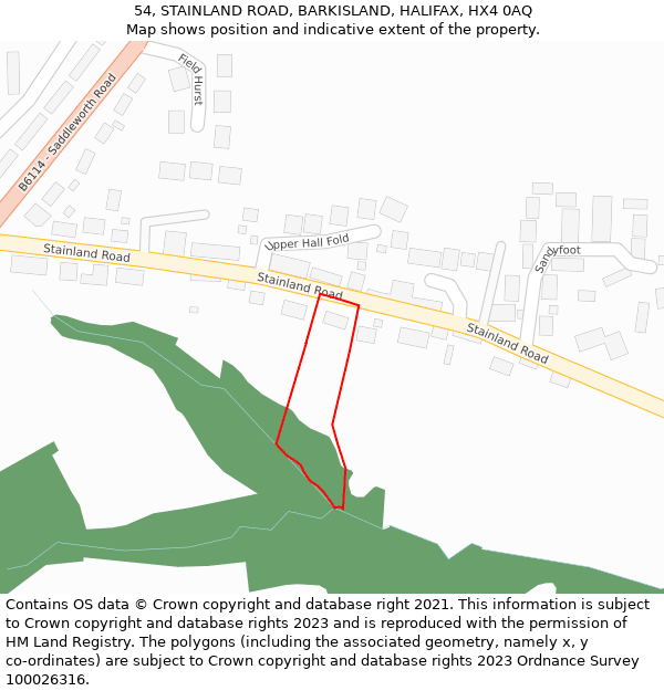 54, STAINLAND ROAD, BARKISLAND, HALIFAX, HX4 0AQ: Location map and indicative extent of plot