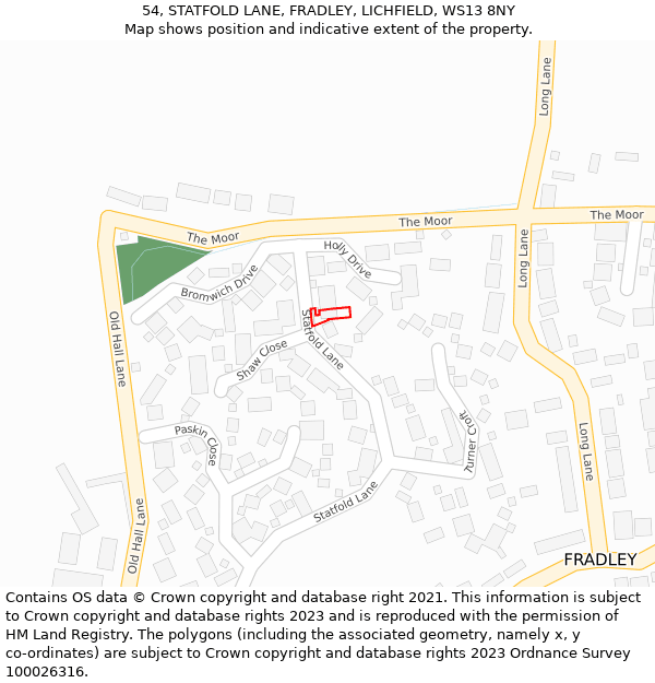 54, STATFOLD LANE, FRADLEY, LICHFIELD, WS13 8NY: Location map and indicative extent of plot