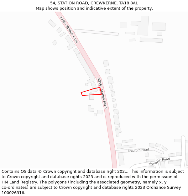 54, STATION ROAD, CREWKERNE, TA18 8AL: Location map and indicative extent of plot