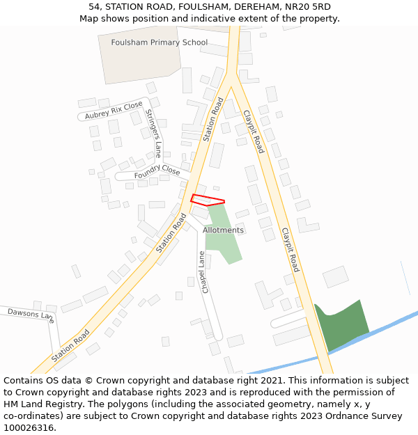 54, STATION ROAD, FOULSHAM, DEREHAM, NR20 5RD: Location map and indicative extent of plot