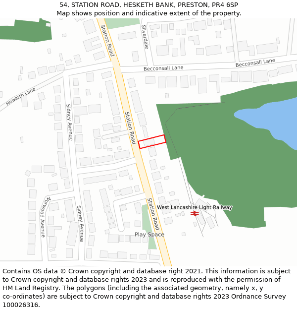 54, STATION ROAD, HESKETH BANK, PRESTON, PR4 6SP: Location map and indicative extent of plot