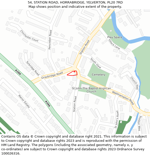 54, STATION ROAD, HORRABRIDGE, YELVERTON, PL20 7RD: Location map and indicative extent of plot