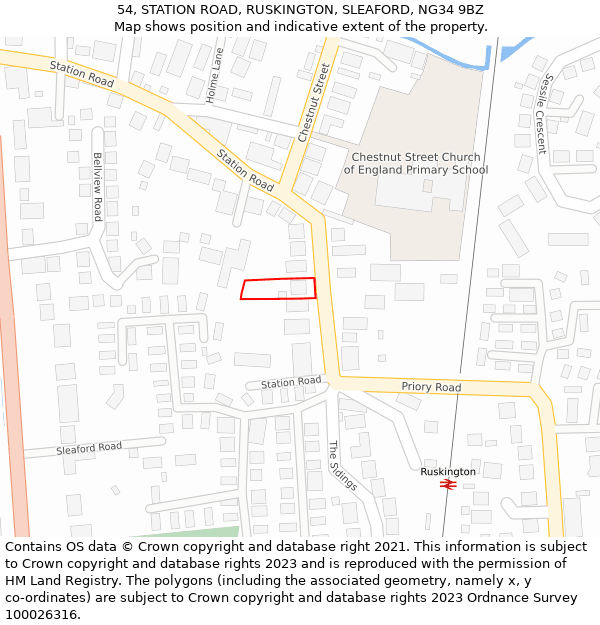 54, STATION ROAD, RUSKINGTON, SLEAFORD, NG34 9BZ: Location map and indicative extent of plot