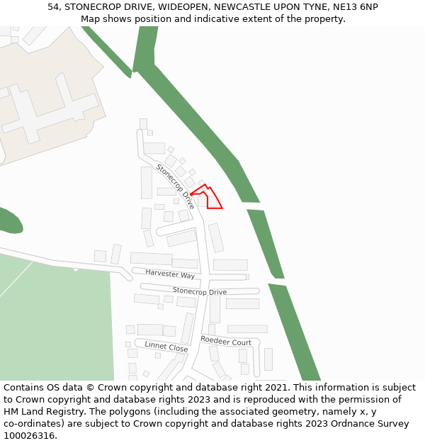 54, STONECROP DRIVE, WIDEOPEN, NEWCASTLE UPON TYNE, NE13 6NP: Location map and indicative extent of plot