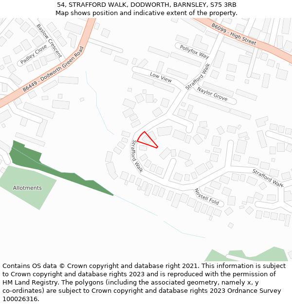 54, STRAFFORD WALK, DODWORTH, BARNSLEY, S75 3RB: Location map and indicative extent of plot