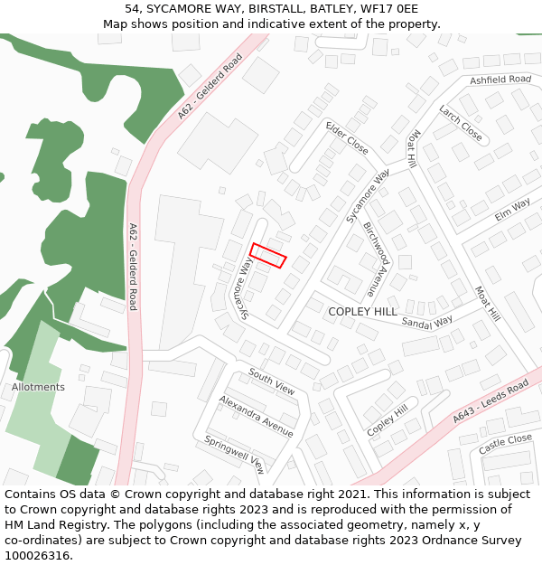 54, SYCAMORE WAY, BIRSTALL, BATLEY, WF17 0EE: Location map and indicative extent of plot