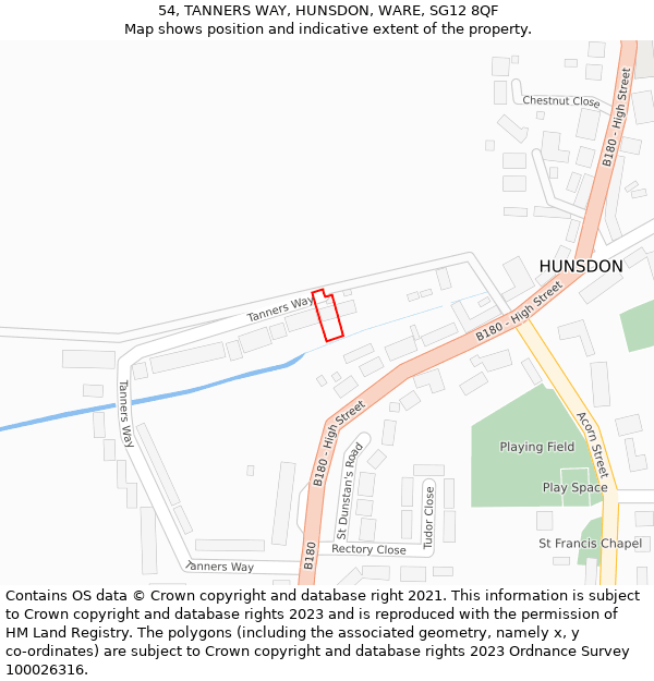 54, TANNERS WAY, HUNSDON, WARE, SG12 8QF: Location map and indicative extent of plot