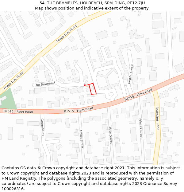 54, THE BRAMBLES, HOLBEACH, SPALDING, PE12 7JU: Location map and indicative extent of plot