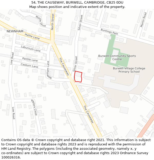 54, THE CAUSEWAY, BURWELL, CAMBRIDGE, CB25 0DU: Location map and indicative extent of plot