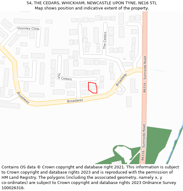 54, THE CEDARS, WHICKHAM, NEWCASTLE UPON TYNE, NE16 5TL: Location map and indicative extent of plot