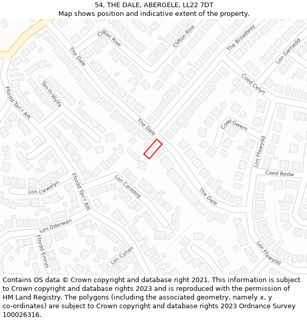 54, THE DALE, ABERGELE, LL22 7DT: Location map and indicative extent of plot