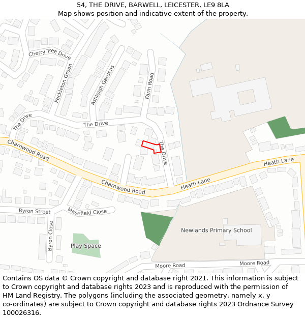 54, THE DRIVE, BARWELL, LEICESTER, LE9 8LA: Location map and indicative extent of plot