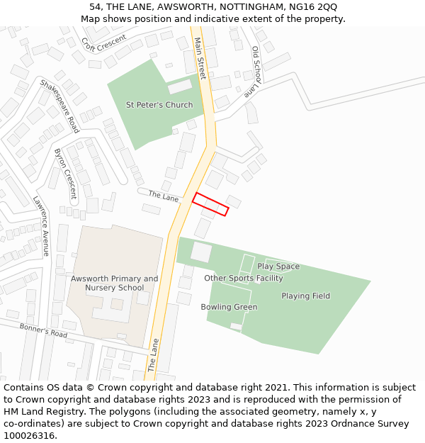 54, THE LANE, AWSWORTH, NOTTINGHAM, NG16 2QQ: Location map and indicative extent of plot