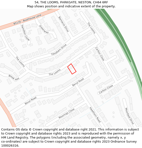 54, THE LOOMS, PARKGATE, NESTON, CH64 6RF: Location map and indicative extent of plot