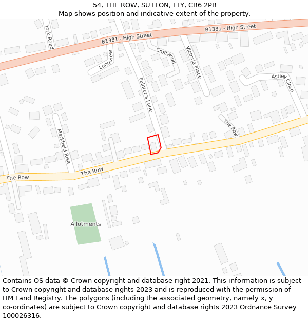 54, THE ROW, SUTTON, ELY, CB6 2PB: Location map and indicative extent of plot