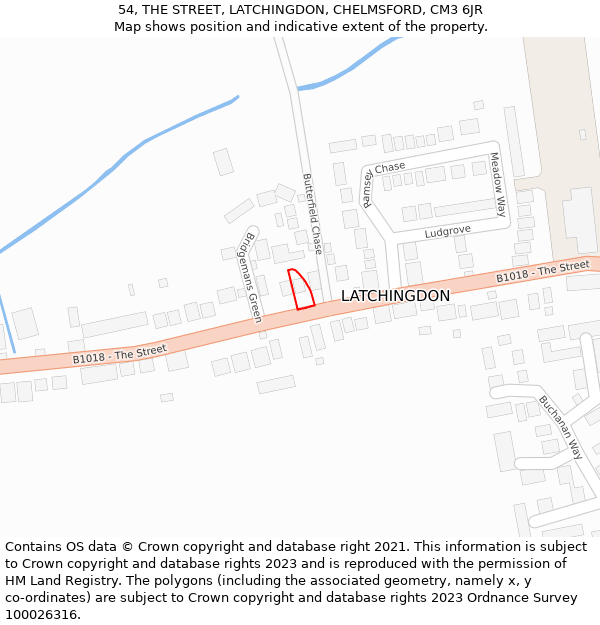 54, THE STREET, LATCHINGDON, CHELMSFORD, CM3 6JR: Location map and indicative extent of plot