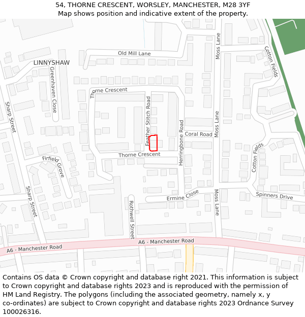 54, THORNE CRESCENT, WORSLEY, MANCHESTER, M28 3YF: Location map and indicative extent of plot