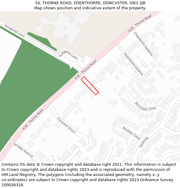 54, THORNE ROAD, EDENTHORPE, DONCASTER, DN3 2JB: Location map and indicative extent of plot