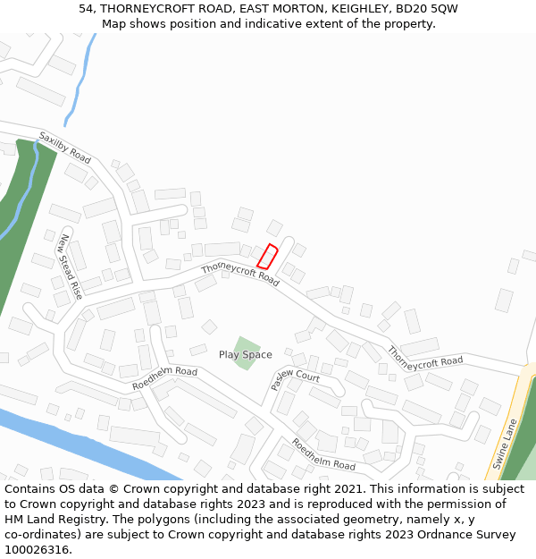 54, THORNEYCROFT ROAD, EAST MORTON, KEIGHLEY, BD20 5QW: Location map and indicative extent of plot