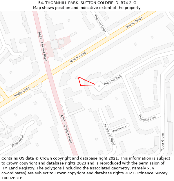 54, THORNHILL PARK, SUTTON COLDFIELD, B74 2LG: Location map and indicative extent of plot