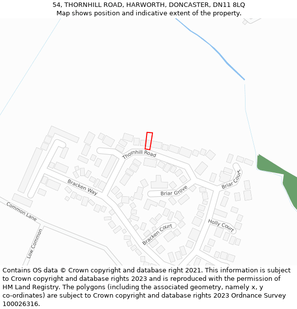 54, THORNHILL ROAD, HARWORTH, DONCASTER, DN11 8LQ: Location map and indicative extent of plot