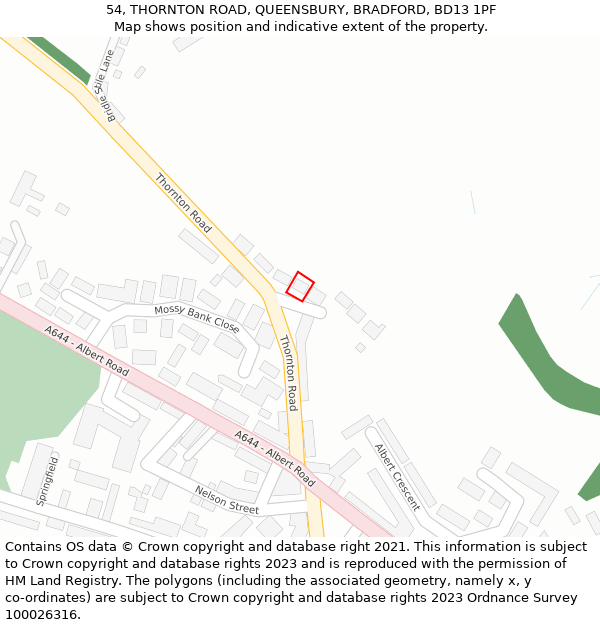 54, THORNTON ROAD, QUEENSBURY, BRADFORD, BD13 1PF: Location map and indicative extent of plot