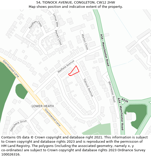 54, TIDNOCK AVENUE, CONGLETON, CW12 2HW: Location map and indicative extent of plot