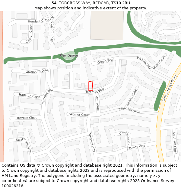 54, TORCROSS WAY, REDCAR, TS10 2RU: Location map and indicative extent of plot