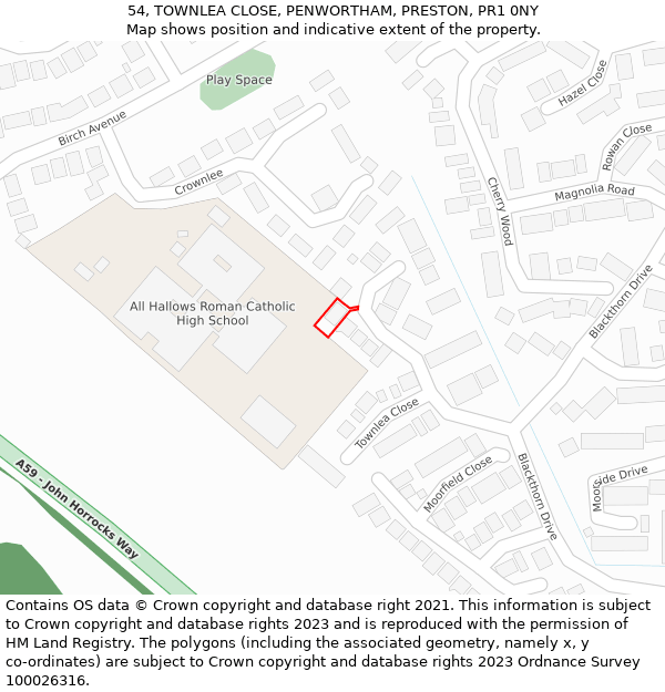 54, TOWNLEA CLOSE, PENWORTHAM, PRESTON, PR1 0NY: Location map and indicative extent of plot