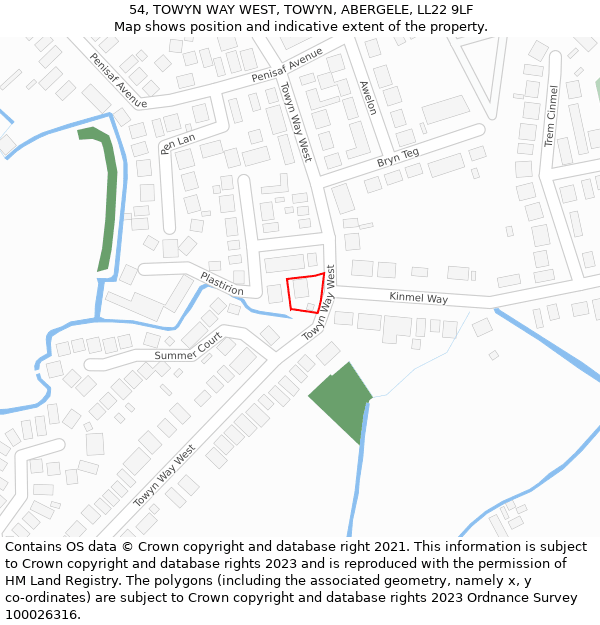 54, TOWYN WAY WEST, TOWYN, ABERGELE, LL22 9LF: Location map and indicative extent of plot