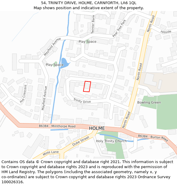 54, TRINITY DRIVE, HOLME, CARNFORTH, LA6 1QL: Location map and indicative extent of plot