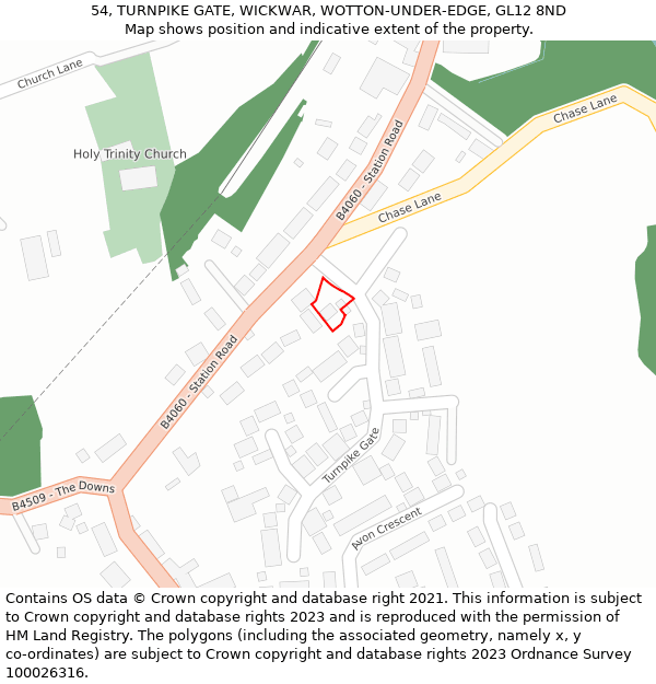 54, TURNPIKE GATE, WICKWAR, WOTTON-UNDER-EDGE, GL12 8ND: Location map and indicative extent of plot