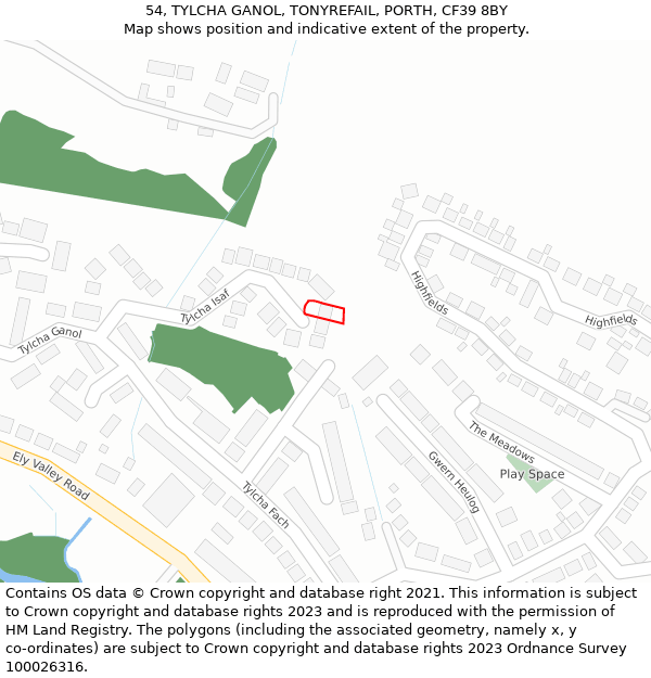 54, TYLCHA GANOL, TONYREFAIL, PORTH, CF39 8BY: Location map and indicative extent of plot